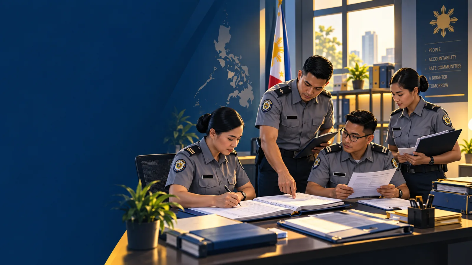 Illustration of corrections staff reviewing secure custody and shift records