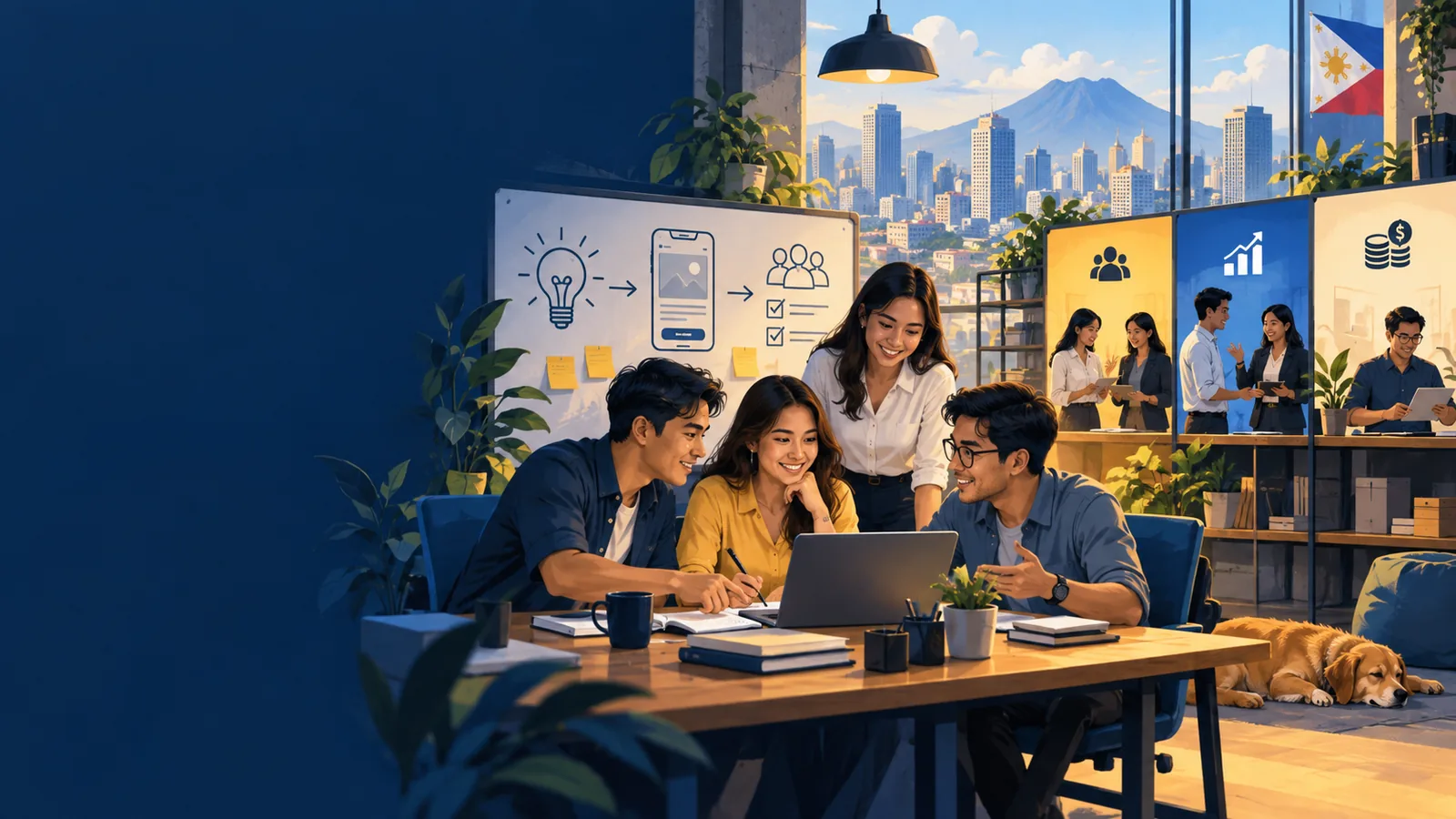 Illustration of a startup team launching an MVP and organizing operations