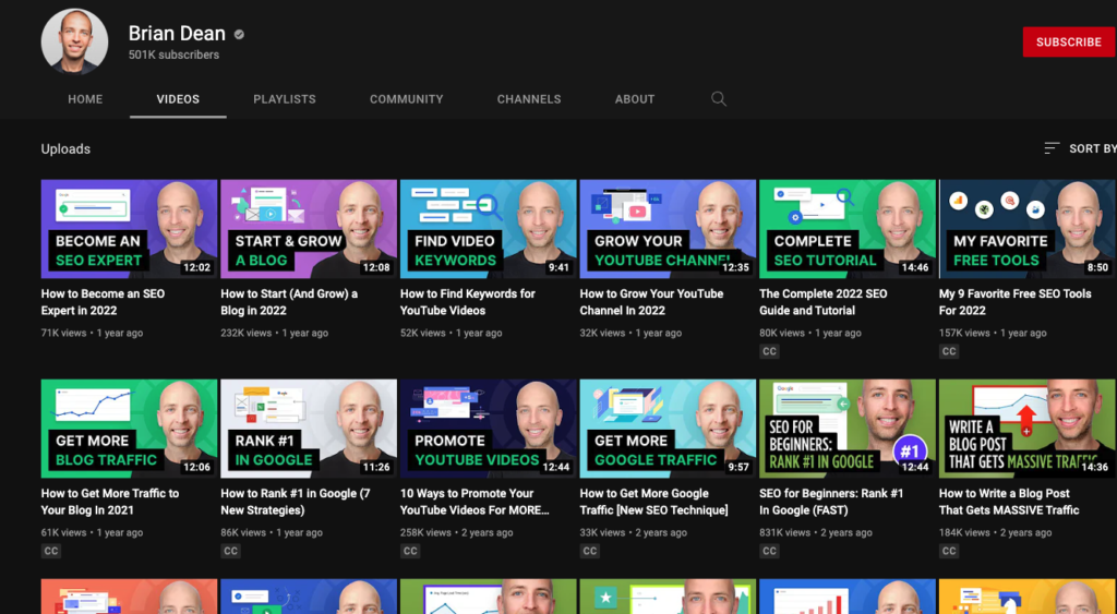 SEO tutorials by Brian Dean