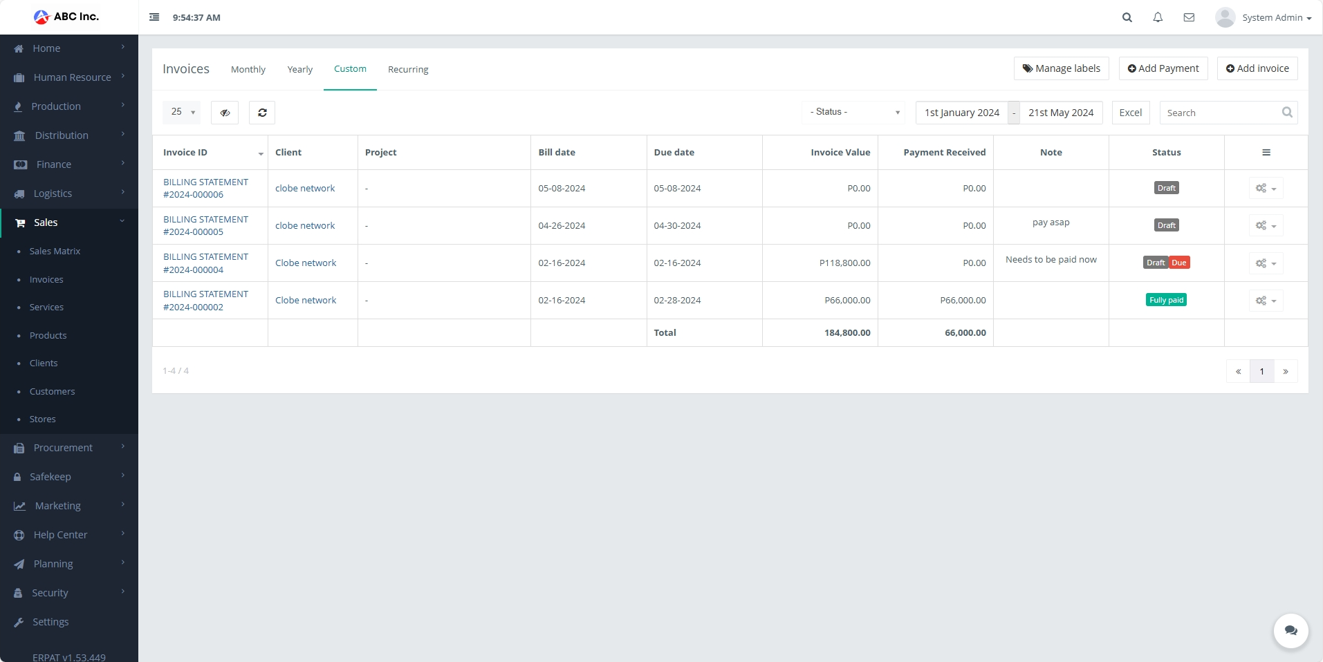 Syntry System Invoice
